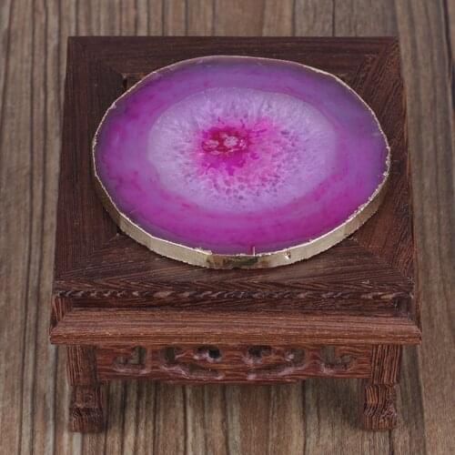 Smooth Green Blue Yellow Purple Colorful Onyx Stone Slice Round Seal Tool Coaster For Drink Cup Luxurious Jewelry Display