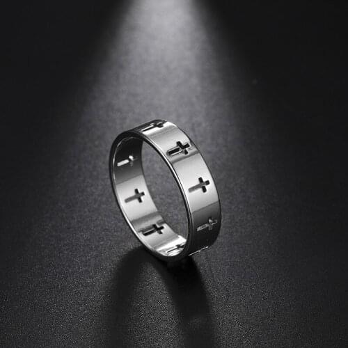 Stainless Steel Crucifix Cross Rings For Couple Vintage Wedding Gift For Men Women Finger Ring Matching Jewelry