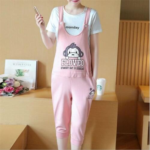 Pregnant-Overalls Solid color Jumpsuit Loose Maternity Pants Cotton Pregnant Trousers Strap Belt Bib Pants