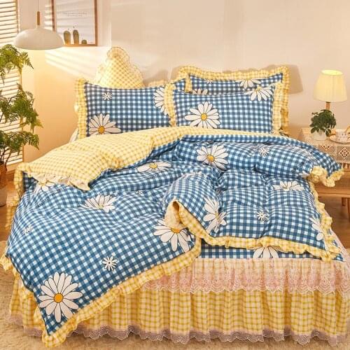 2021new Double print Princess style bedding sets queen king size duvet cover set bed skirt set pillowcase bedclothes 4Pcs