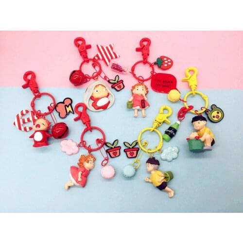 Miyazaki Hayao Cartoon Ponyo on the Cliff Character Figure Model Doll Keychain Pendant for Women Bag Purse Charms Jewelry