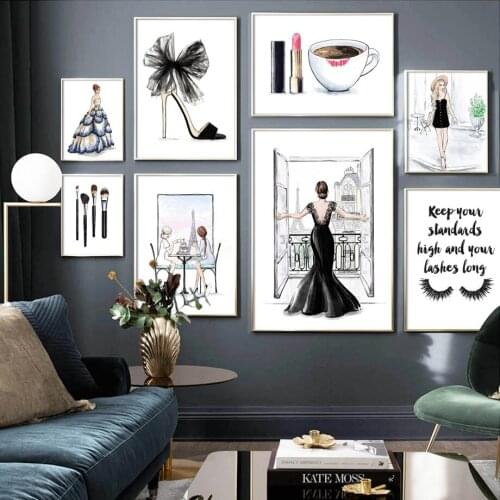 Fashion Girl High heels Lipstick Eyelash Wall Art Canvas Painting Nordic Posters And Prints Wall Pictures For Living Room Decor