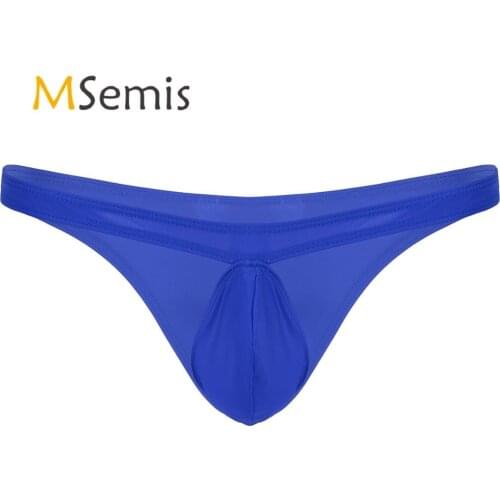 Mens Swimsuit Elastic Waistband T-back Panties Low Rise Bulge Pouch Thongs Swimwear Bikini Briefs G-string Lingerie Underwear