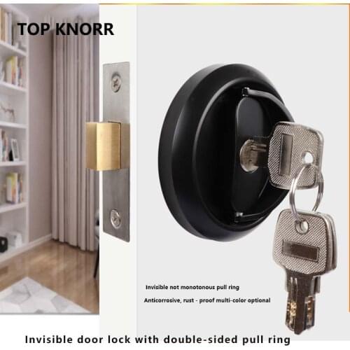 Invisible Sliding Door Lock Indoor Storage Door Lock Hidden Invisible Privacy Double-sided Pull Ring Lock with Key Access Lock