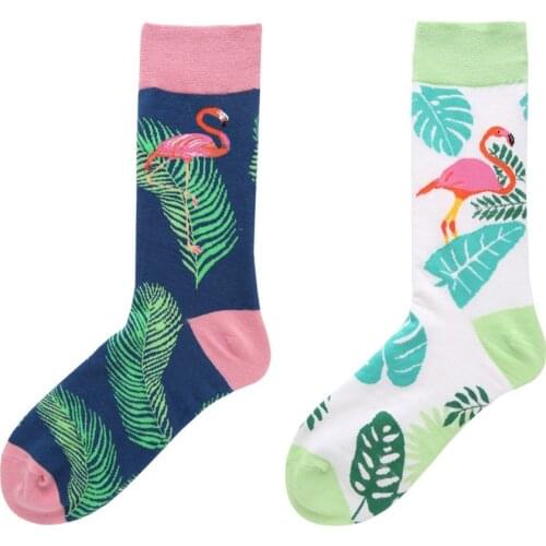 Brand Quality Mens Happy Socks Combed Cotton Flamingo Carton 7colors Funny Socks Autumn Winter Crew Casual Men compression socks