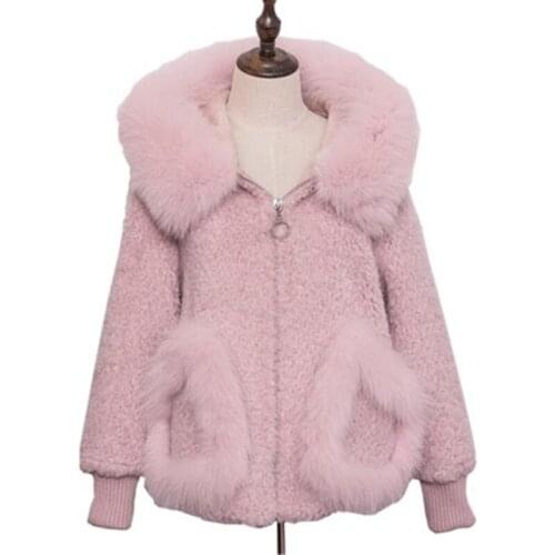 2021 New Thick Winter Womens Faux Fur Coats Long Sleeve Vintage Female Sheep Shearing Jackets Trendy Lady Big Fur Collar Hooded
