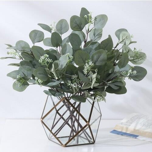 Single Green Artificial Eucalyptus Leaves Branch Plants Money Leaf Fake Plants Wall Decorative Wedding Shooting Prop Home Decor