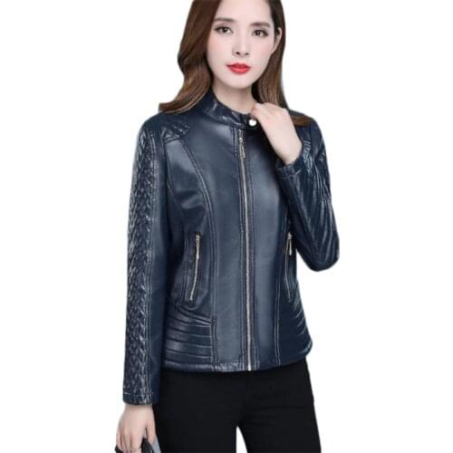 Faux Leather Coat Women Autumn Korean Short Slim XL-6XL Plus Size Black Yellow Long Sleeve Fashion Fishtail Plaid Jacket JD310