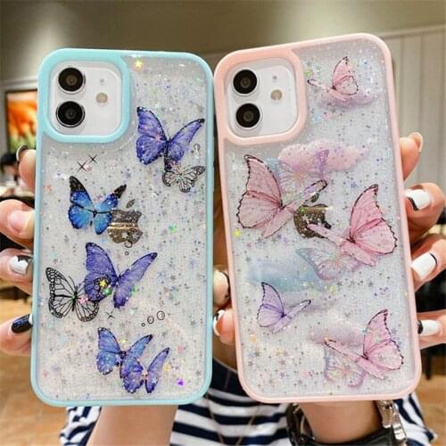Transparent Butterfly Colors Frame Phone Case For iPhone 12 11 Pro Max X XR XS Max 12Mini 7 8 Plus SE2020 Shockproof Back Cover