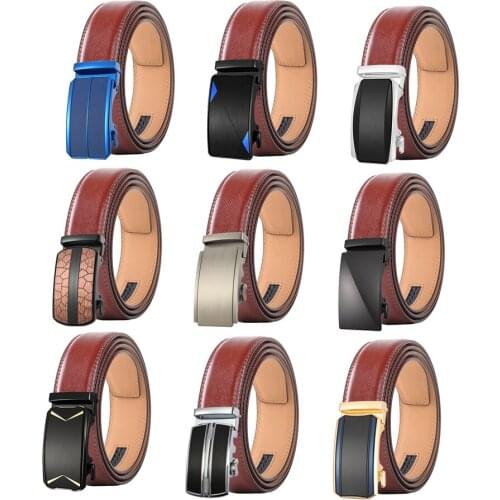 NEW Luxury Genuine Leather Mens Belt Fashion Designer Automatic Ratchet Buckle Waist Belt Red Brown Mens Belts Casual B633