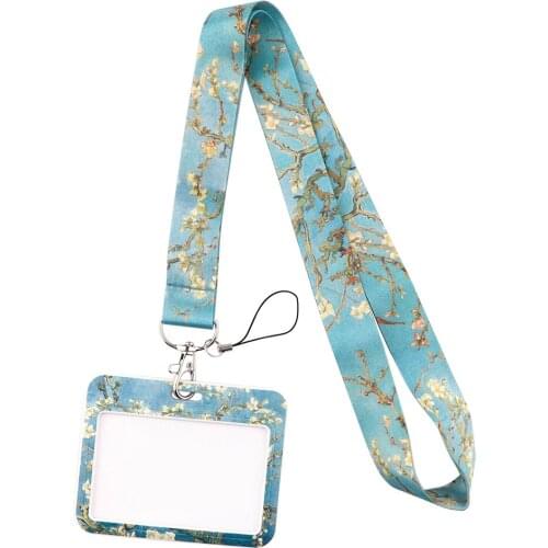 CB670 New Fashion Flowers Art Painting Lanyard Credit Card ID Holder Bag Student Women Bank Bus Business Card Cover Badge
