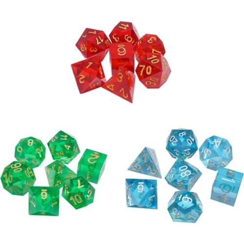 RPG Dice Board Game set of 7 D4 D6 D8 D10 D12 D20 Transparent Sharp Resin Dice 54DE