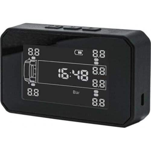 TPMS Monitor Real-time Clock Display 8/12/15 Bar Portable Solar Power Tire Pressure Monitoring System with 6 Sensor for RV