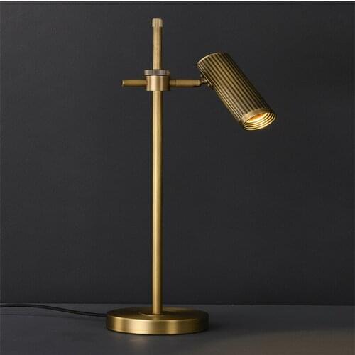Modern Retro All-copper LED Table lamps Bedroom Bedside Brass Lighting fixtures Writing desk Study simple Rotatable Desk lights
