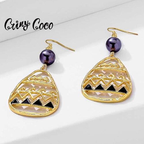 Cring Coco 2020 Hawaiian Earrings Geometric Big Dangle Trendy Earring Gold and Black Hot Trendy Summer Time Ladies New Fashion