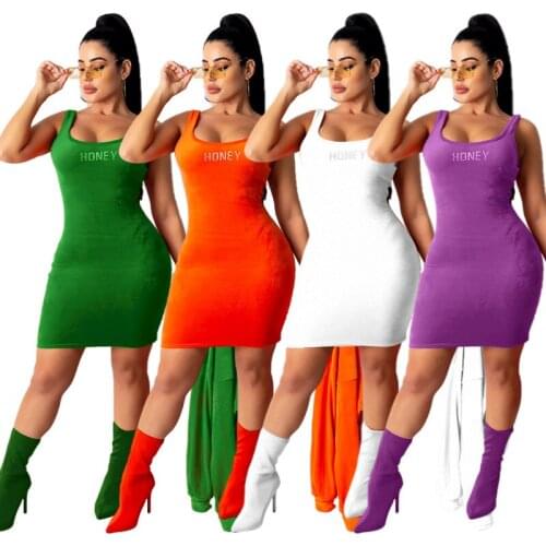 Letter Crystal Solid Women Velvet Mini Dress 2021 Summer Sleeveless Bodycon Outfits Sexy Sheer Low Cut Club Party Tank Vestidos