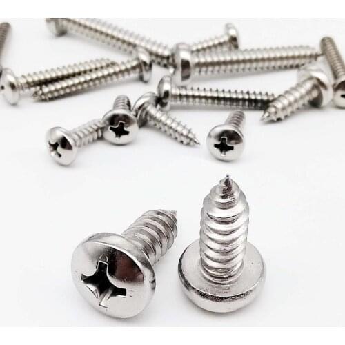10/50pcs M3.5 M3.9 M4.2 M4.8 M5.5 M6.3 304 A2-70 stainless steel Cross Phillips Pan Round Head Self tapping Furniture Wood Screw