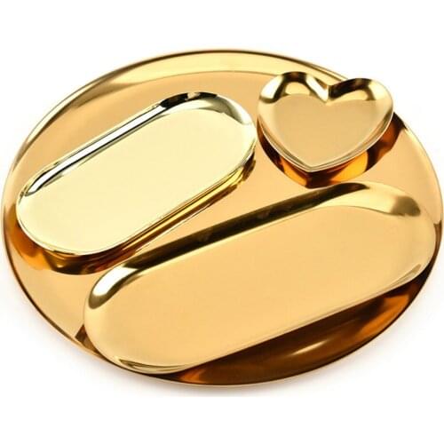 4Pcs/set Storage Tray Oval Heart-shaped Metal Tray Snack Dessert Fruit Cosmetics Jewelry Storage Organizer Home Decoration