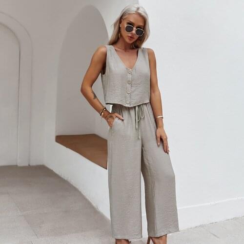Women Wide Leg Pants High Waist Belt Solid Color Casual Cotton Linen Long Straight Pants Short Tank top T-shirt