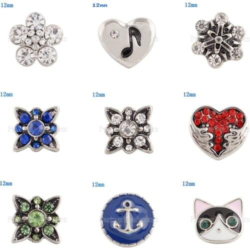 Flower Love Cat 12mm Rhinestone Charms Metal snap button DIY jewelry KS2044