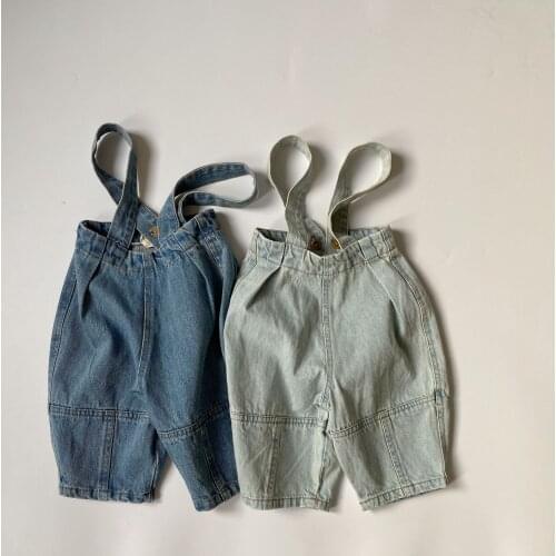 7510 Kids Jumpsuit 2021 Summer New Children Suspenders Denim Pants Baby Boy Overalls 1-7T Girls Suspenders Denim Pants Outfit