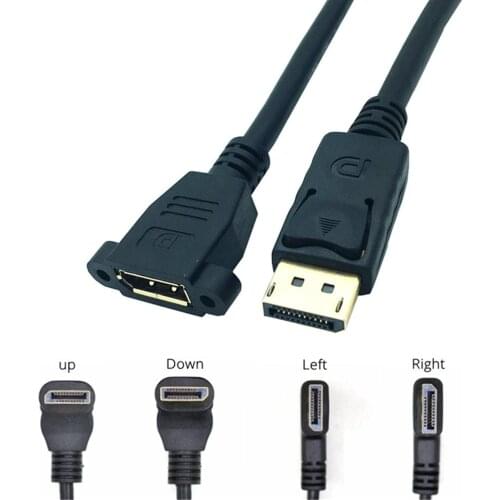 DP DisplayPort Extension Panel Mount Cable - DisplayPort Right Angle to DisplayPort - 90 Degree Male to Female
