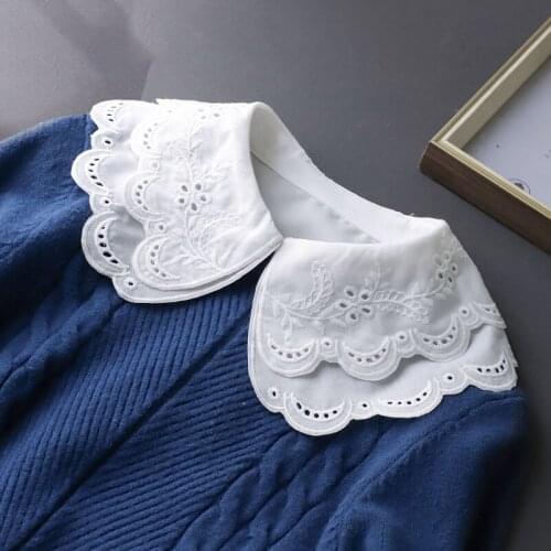 Elegant Big Lapel Fake Collar Shirt Women White Embroidery False Collars Woman Removable Detachable Collar Half Shirt Women