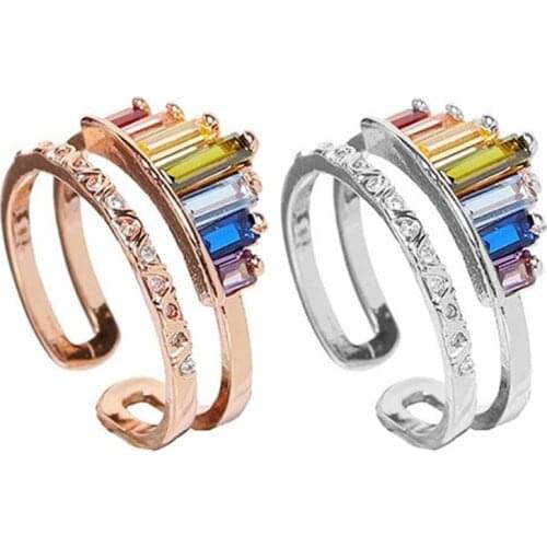 Rainbow Crown Rings Adjustable Opening Fashion Rings Rhinestone Engagement Ring For Women Females Wedding Jewelry Gift