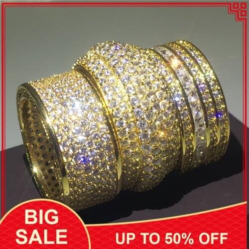Eternal Finger ring Yellow Gold Filled Pave setting 5A AAAAA Cz Round Engagement wedding band rings for women men Jewelry Gift