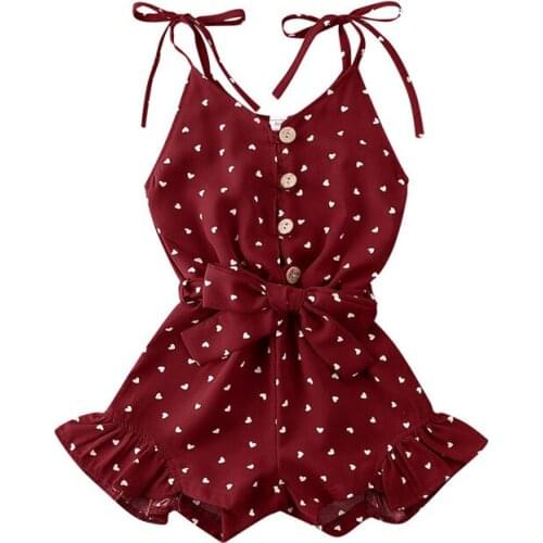Toddler Baby Girl Kids Strap Rompers Jumpsuit Love Print Valentines Clothes Outfit Summer Beach Playsuit 1-6Y