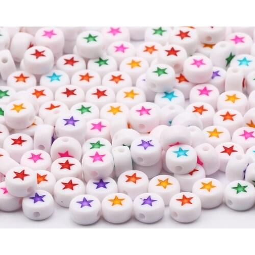Round White 4x7mm Acrylic Beads Colorful Star Pattern Spacer Loose Beads For Jewelry Making Diy Necklace Bracelet Accessories