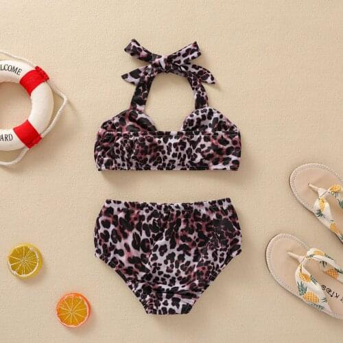 Toddler Baby Girls Swimsuit Leopard Print Sleeveless Halter Bikini Sets Summer Two-pieces Swimming Bathing Suit for 0-3T Baby
