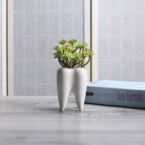 Cute Tooth Shape Ceramic Flower Pot Mini Desktop Pots Creative Gift Garden Bonsai Planter Desk Office Decoration Ornament