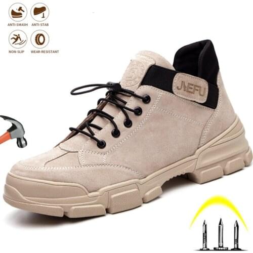 Mens High-top Safety Shoes Steel Toe Anti-smashing Anti-piercing Boots Waterproof Breathable Non-slip Casual Fashionable Shoes