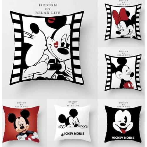 Disney Black and Cream Red Mickey Minnie Mouse Pillowcases Soft Sofa Decorative Cushion Cover for Bed Couch 45x45cm no Filling