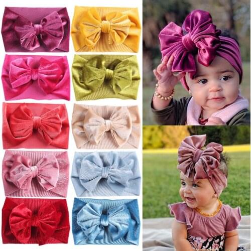 New Velvet Baby Headband Turban Big Bowknot Baby Girls Turban for Newborn Bow Hair Band Children Kid Head Wrap Hair Accessories