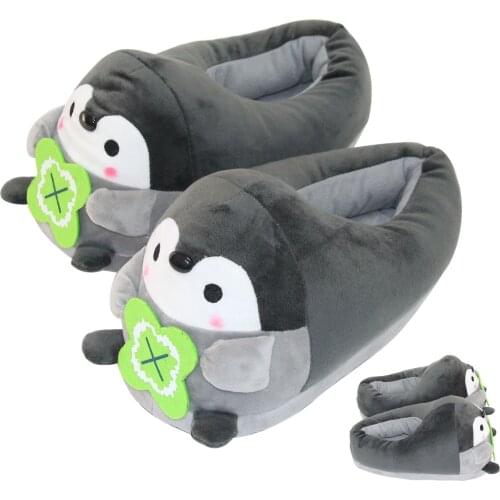 2021 New Gray Penguin Slippers Plush Kawaii Home Soft Antislip Fur Cute Winter Warm Shoes Sandals Fluffy Sliders