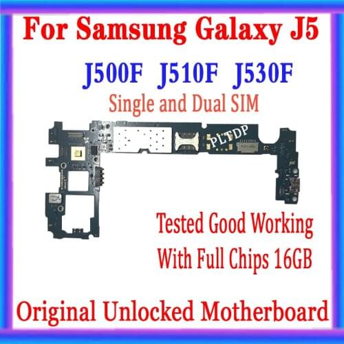 Original Unlocked For Samsung Galaxy J5 J500F J510F J530F Motherboard Android OS Clean IMEI Full Chips Logic Board 16gb Plate
