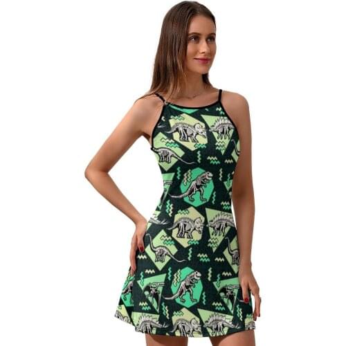 Dinosaur Dress Suspender Printed Going Out Dresses Hot Women Polyester Elastic One-Piece Dress