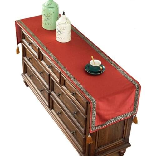 Custom Chinese Luxury Universal Dust Proection Cover Silk Satin Coffee End Table Runner Lengthen TV Cabinet Covers Cloth