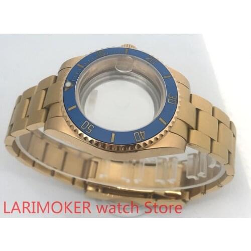 Transparent back cover 904L stainless steel gold strap bracelet with 40mm sapphire glass ETA NH36 MH35 case yellow blue bezel