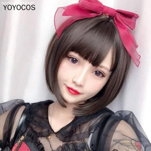 YOYOCOS Kawai Straight Bangs Short Hair 35CM Lolita Daily Wig Black/Grannyhair/Beige/Pink/Brown/White Cute Daily Wig