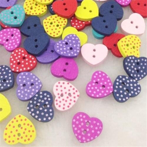 30/50/100 pcs Cartoon cute Dots heart Wood buttons Applique DIY Craft sewing WB94