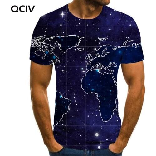 QCIV Brand World Map T shirt Men Galaxy T-shirts 3d Space Tshirts Casual Pattern Funny T shirts Mens Clothing summer Cool Slim