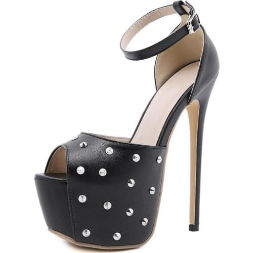Aneikeh Platform Rivet Bling Peep Toe Thin Heels Sandals Ankle-Wrap Buckle Party Summer Fashion Shoes For Women 2021 Polka Dot