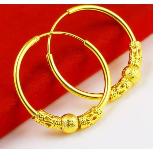 Lucky Beads Hoop Earrings Yellow Gold Filled Womens Circle Earrings Delicate Jewelry Gift