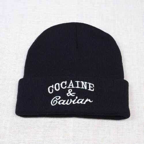 New Unisex Winter Fashion Cocain & Caviar Beanie Hip Hop Cap Knitted Hats Gorro For Men Women Cotton Gorras Sport Hat
