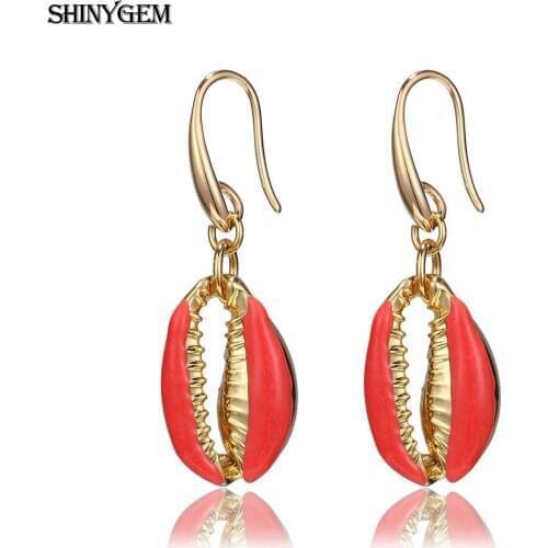 ShinyGem 2020 Trendy Charm Bohemian Style Seashell Shell Drop Stud Earrings 24K Gold Plating Color Earrings For Women Party