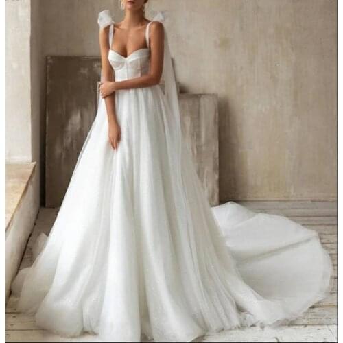 Verngo 2021 Modern A Line Wedding Dress Glitter Sparkling Tulle Bride Gowns Lace Up Back Custom Made Vestido de noiva