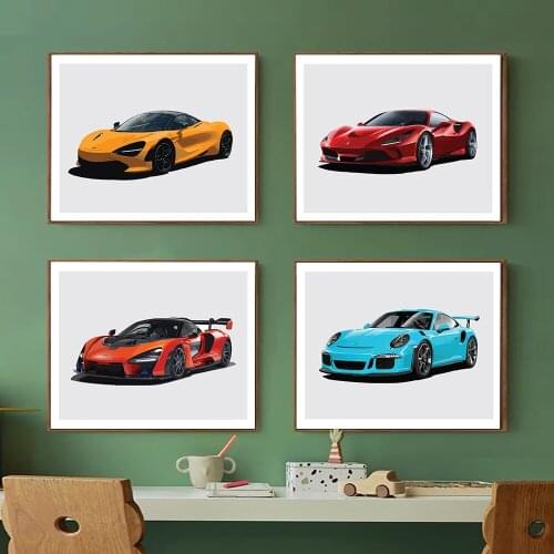 Modern cool car art print poster sports car canvas painting boy bedroom club wall decoration picture